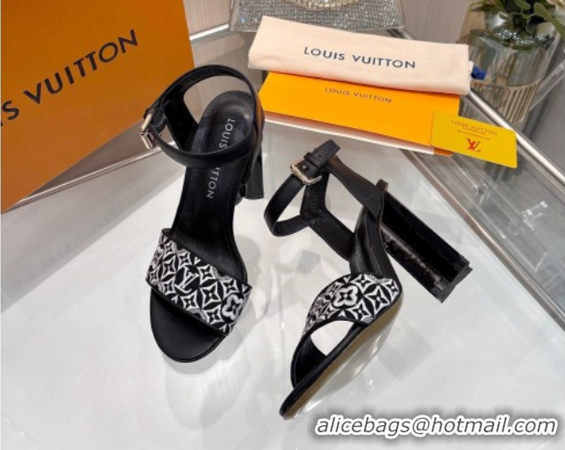 Low Cost Louis Vuitton Silhouette Sandals 10cm in Monogram Jacquard and Calf Leather Black 0714042