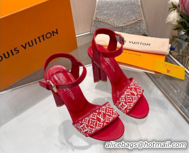 Best Product Louis Vuitton Silhouette Sandals 10cm in Monogram Jacquard and Calf Leather Red 0714043