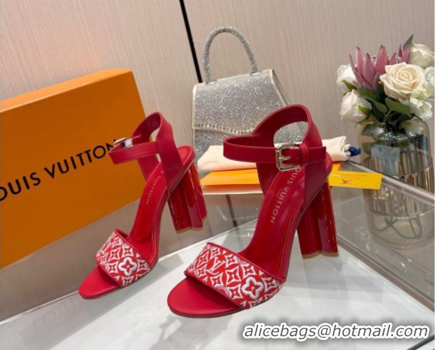 Best Product Louis Vuitton Silhouette Sandals 10cm in Monogram Jacquard and Calf Leather Red 0714043