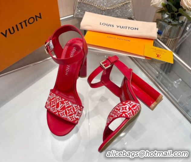 Best Product Louis Vuitton Silhouette Sandals 10cm in Monogram Jacquard and Calf Leather Red 0714043