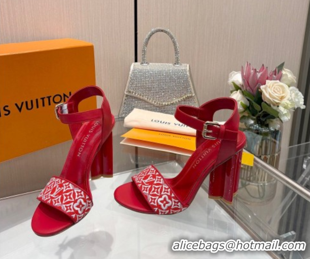 Best Product Louis Vuitton Silhouette Sandals 10cm in Monogram Jacquard and Calf Leather Red 0714043