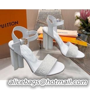 Shop Duplicate Louis Vuitton Silhouette Sandals 10cm in Monogram Jacquard and Calf Leather White 0714044