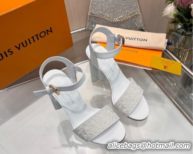 Shop Duplicate Louis Vuitton Silhouette Sandals 10cm in Monogram Jacquard and Calf Leather White 0714044