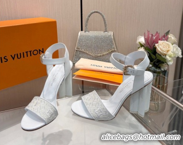 Shop Duplicate Louis Vuitton Silhouette Sandals 10cm in Monogram Jacquard and Calf Leather White 0714044