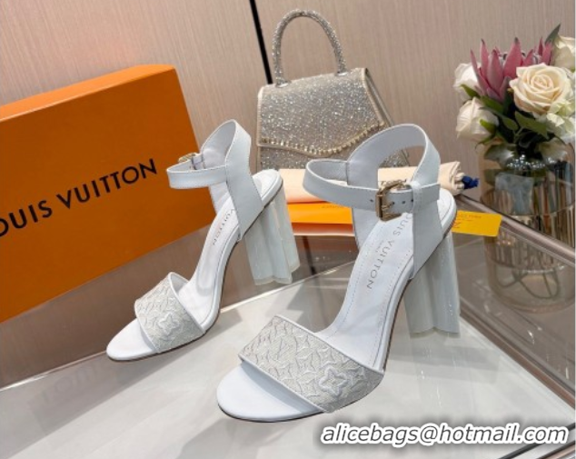Shop Duplicate Louis Vuitton Silhouette Sandals 10cm in Monogram Jacquard and Calf Leather White 0714044
