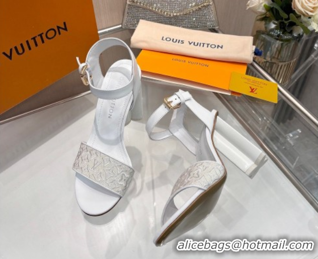 Shop Duplicate Louis Vuitton Silhouette Sandals 10cm in Monogram Jacquard and Calf Leather White 0714044