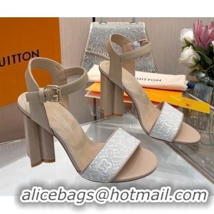 Good Product Louis Vuitton Silhouette Sandals 10cm in Monogram Jacquard and Calf Leather Beige 0714046