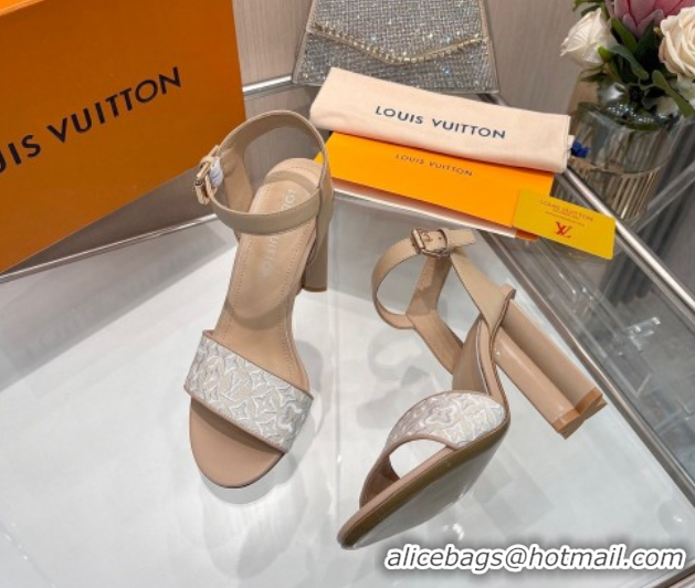 Good Product Louis Vuitton Silhouette Sandals 10cm in Monogram Jacquard and Calf Leather Beige 0714046