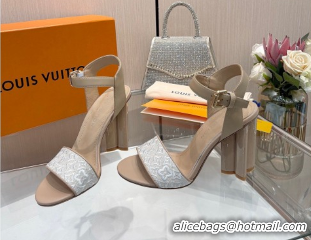 Good Product Louis Vuitton Silhouette Sandals 10cm in Monogram Jacquard and Calf Leather Beige 0714046