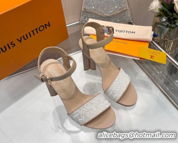 Good Product Louis Vuitton Silhouette Sandals 10cm in Monogram Jacquard and Calf Leather Beige 0714046
