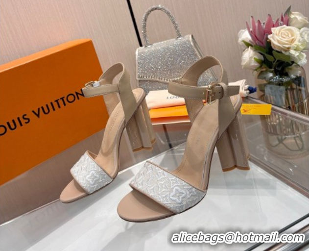 Good Product Louis Vuitton Silhouette Sandals 10cm in Monogram Jacquard and Calf Leather Beige 0714046