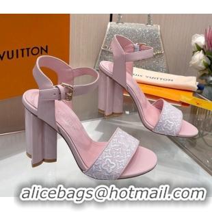 Top Grade Louis Vuitton Silhouette Sandals 10cm in Monogram Jacquard and Calf Leather Pink 0714047