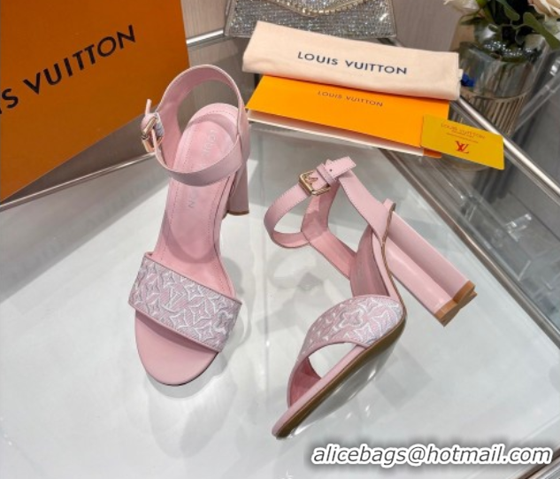 Top Grade Louis Vuitton Silhouette Sandals 10cm in Monogram Jacquard and Calf Leather Pink 0714047