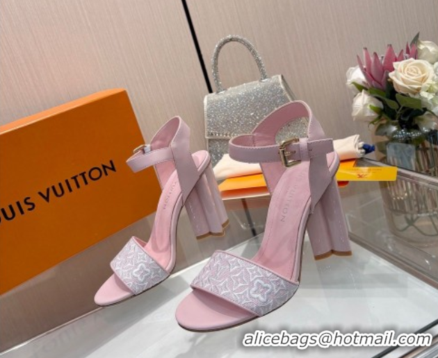 Top Grade Louis Vuitton Silhouette Sandals 10cm in Monogram Jacquard and Calf Leather Pink 0714047