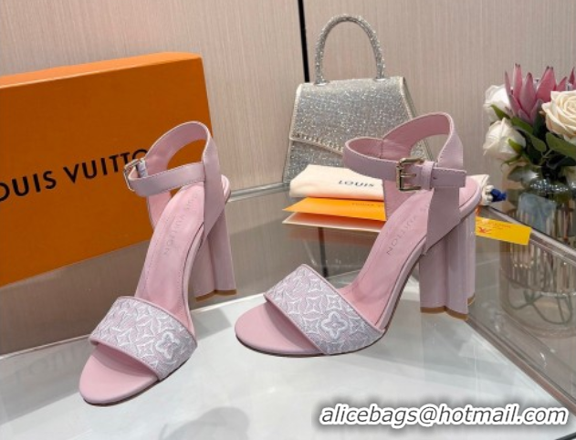 Top Grade Louis Vuitton Silhouette Sandals 10cm in Monogram Jacquard and Calf Leather Pink 0714047