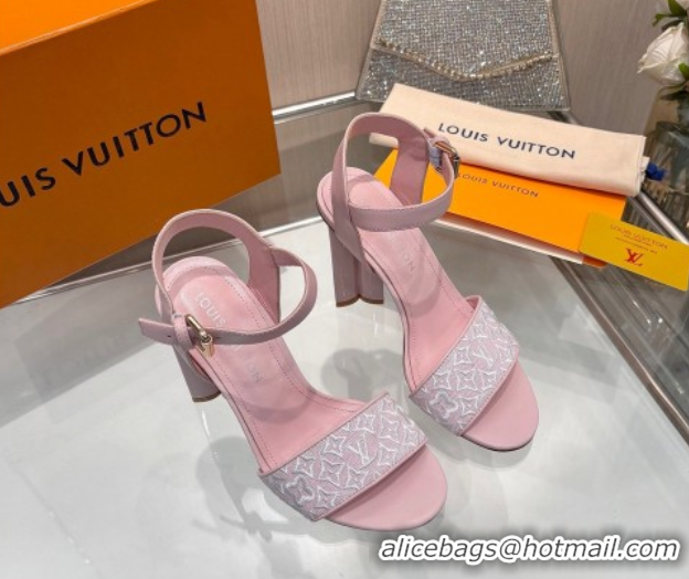 Top Grade Louis Vuitton Silhouette Sandals 10cm in Monogram Jacquard and Calf Leather Pink 0714047