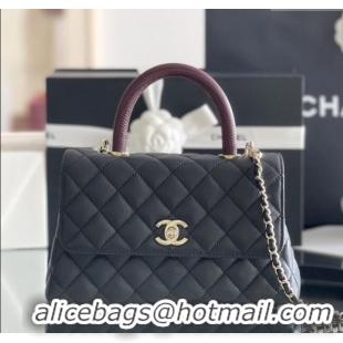 Trendy Design Chanel Coco Small Flap Bag with Top Handle in Onda Verde Calfskin A92990 Black/Burgundy 2025 Top Quality