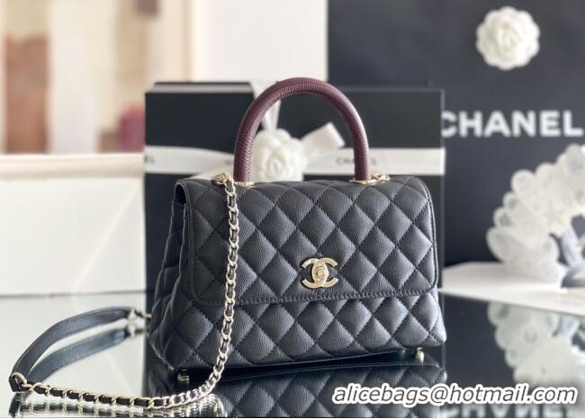 Trendy Design Chanel Coco Small Flap Bag with Top Handle in Onda Verde Calfskin A92990 Black/Burgundy 2025 Top Quality