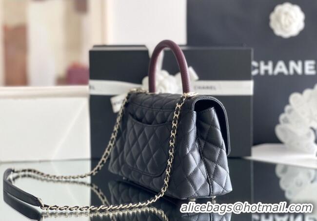 Trendy Design Chanel Coco Small Flap Bag with Top Handle in Onda Verde Calfskin A92990 Black/Burgundy 2025 Top Quality