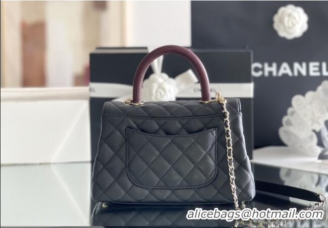 Trendy Design Chanel Coco Small Flap Bag with Top Handle in Onda Verde Calfskin A92990 Black/Burgundy 2025 Top Quality