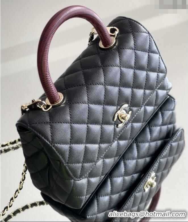 Trendy Design Chanel Coco Small Flap Bag with Top Handle in Onda Verde Calfskin A92990 Black/Burgundy 2025 Top Quality