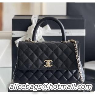Discount Chanel Coco Small Flap Bag with Top Handle in Onda Verde Calfskin A92990 Black 2025 Top Quality