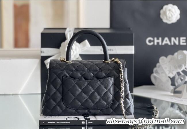Discount Chanel Coco Small Flap Bag with Top Handle in Onda Verde Calfskin A92990 Black 2025 Top Quality