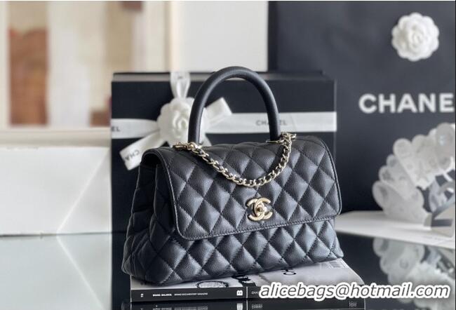 Discount Chanel Coco Small Flap Bag with Top Handle in Onda Verde Calfskin A92990 Black 2025 Top Quality