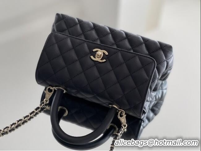 Discount Chanel Coco Small Flap Bag with Top Handle in Onda Verde Calfskin A92990 Black 2025 Top Quality