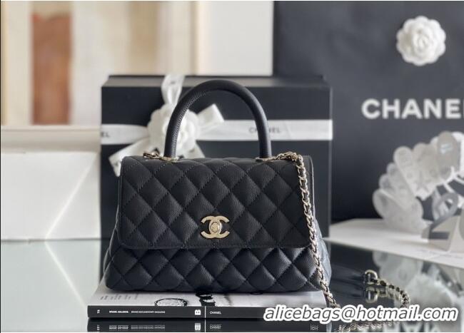 Discount Chanel Coco Small Flap Bag with Top Handle in Onda Verde Calfskin A92990 Black 2025 Top Quality