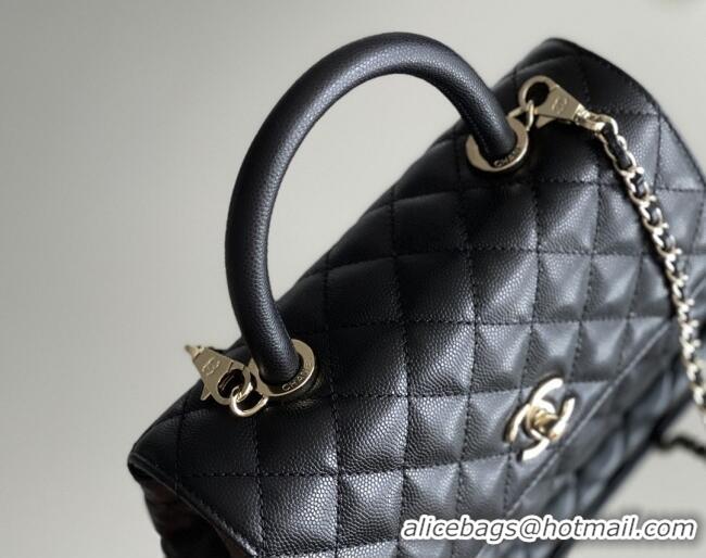 Discount Chanel Coco Small Flap Bag with Top Handle in Onda Verde Calfskin A92990 Black 2025 Top Quality
