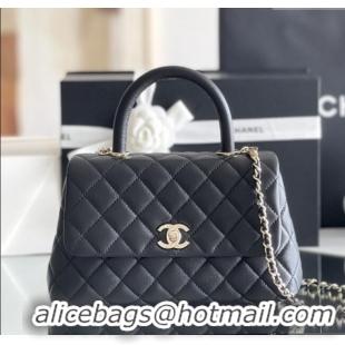 Promotional Chanel Coco Small Flap Bag with Top Handle in Onda Verde Calfskin A92990 Black 2025 Top Quality
