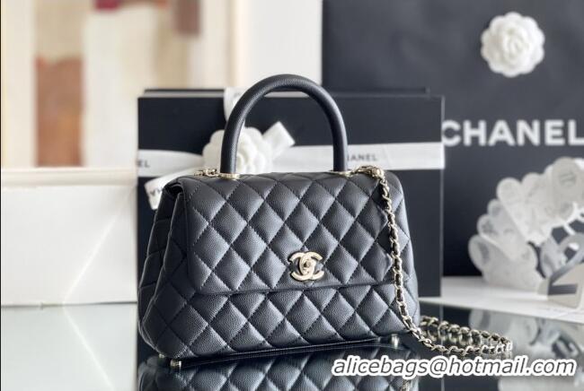 Promotional Chanel Coco Small Flap Bag with Top Handle in Onda Verde Calfskin A92990 Black 2025 Top Quality