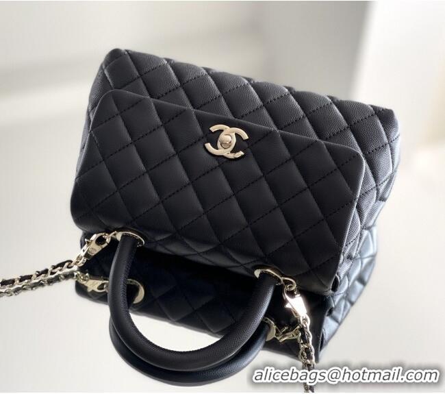 Promotional Chanel Coco Small Flap Bag with Top Handle in Onda Verde Calfskin A92990 Black 2025 Top Quality