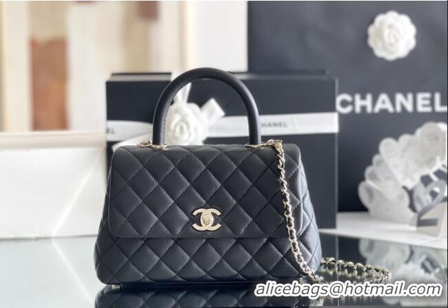 Promotional Chanel Coco Small Flap Bag with Top Handle in Onda Verde Calfskin A92990 Black 2025 Top Quality