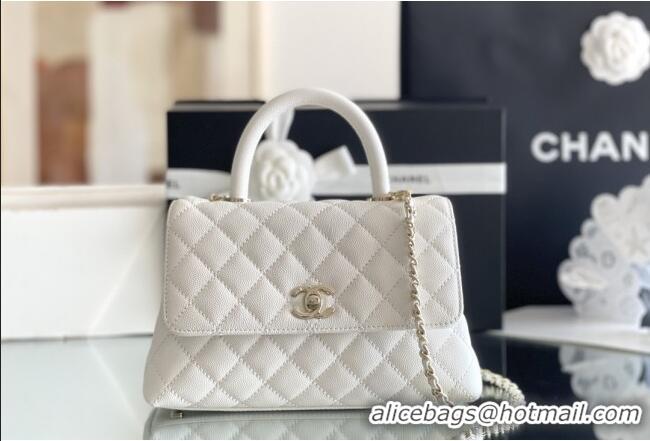 Good Taste Chanel Coco Small Flap Bag with Top Handle in Onda Verde Calfskin A92990 White 2025 Top Quality
