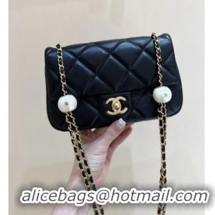 Best Price Chanel Lambskin Small Flap Bag with Pearl Chain AS4861 Black 2024 Top Quality