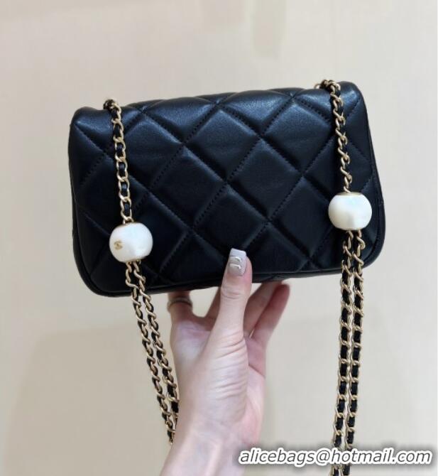 Best Price Chanel Lambskin Small Flap Bag with Pearl Chain AS4861 Black 2024 Top Quality