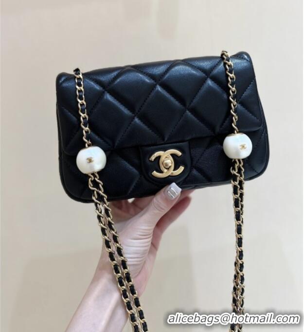 Best Price Chanel Lambskin Small Flap Bag with Pearl Chain AS4861 Black 2024 Top Quality