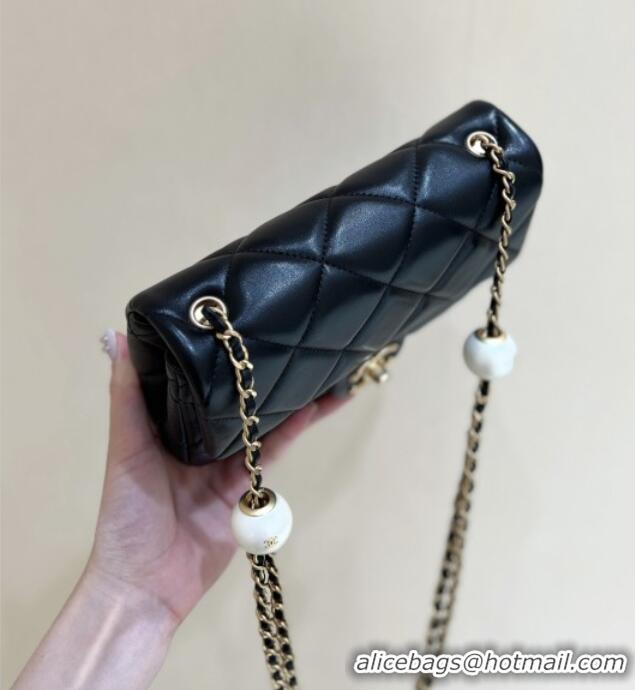 Best Price Chanel Lambskin Small Flap Bag with Pearl Chain AS4861 Black 2024 Top Quality