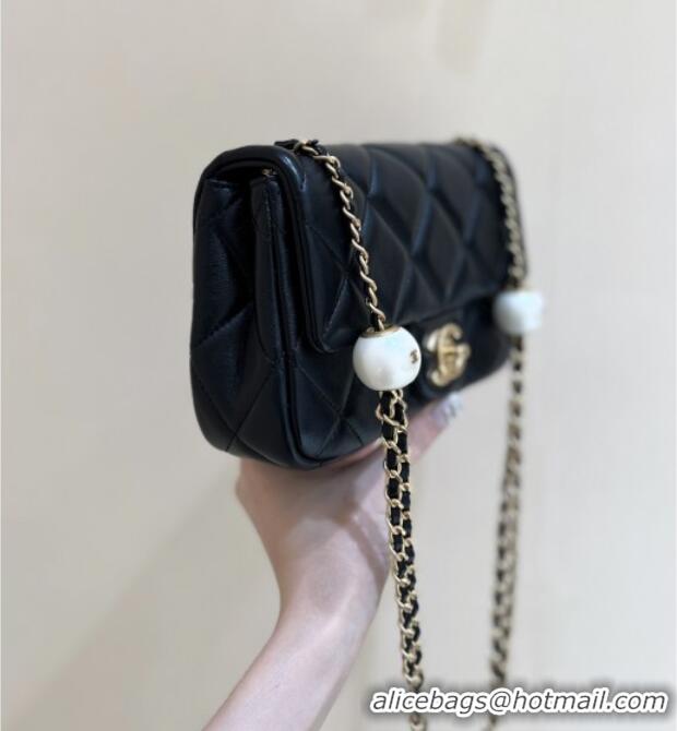 Best Price Chanel Lambskin Small Flap Bag with Pearl Chain AS4861 Black 2024 Top Quality