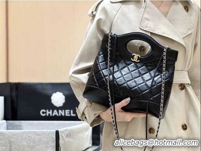 Unique Discount Chanel 31 Small Shopping Bag in Waxy Lambskin AS4853 Black 2025 Top Quality