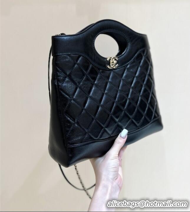 Unique Discount Chanel 31 Small Shopping Bag in Waxy Lambskin AS4853 Black 2025 Top Quality