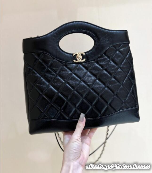Unique Discount Chanel 31 Small Shopping Bag in Waxy Lambskin AS4853 Black 2025 Top Quality