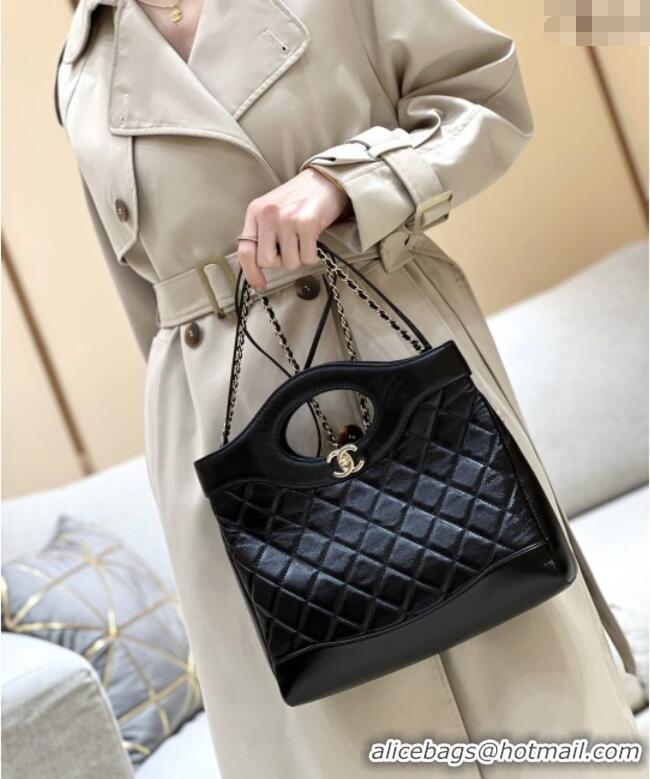 Unique Discount Chanel 31 Small Shopping Bag in Waxy Lambskin AS4853 Black 2025 Top Quality