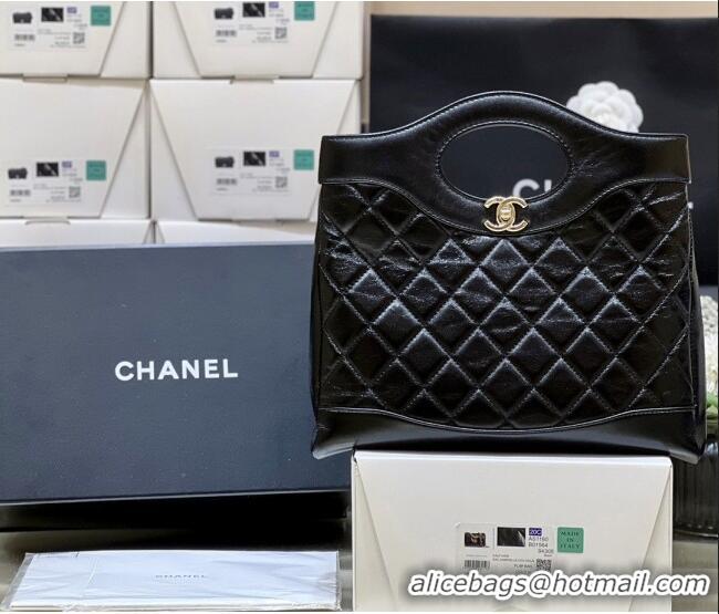Unique Discount Chanel 31 Small Shopping Bag in Waxy Lambskin AS4853 Black 2025 Top Quality