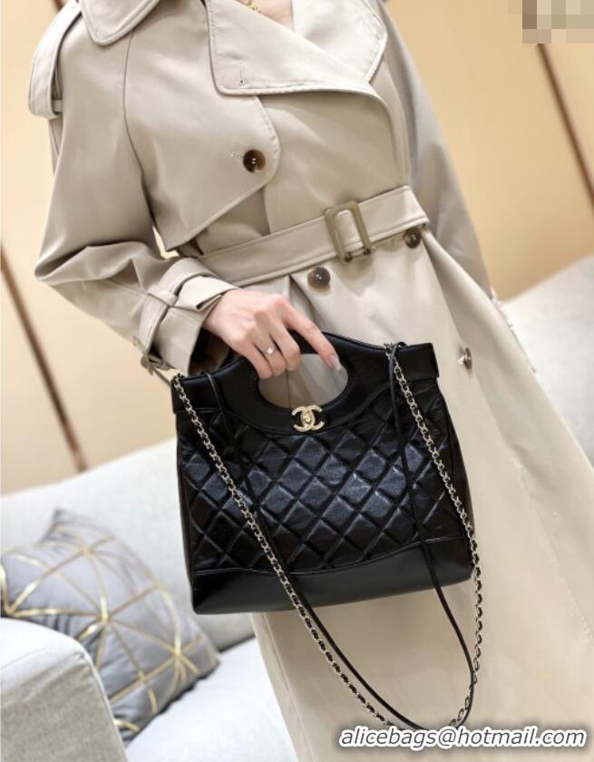 Unique Discount Chanel 31 Small Shopping Bag in Waxy Lambskin AS4853 Black 2025 Top Quality