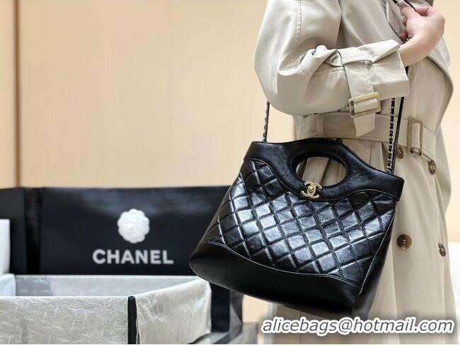 Unique Discount Chanel 31 Small Shopping Bag in Waxy Lambskin AS4853 Black 2025 Top Quality