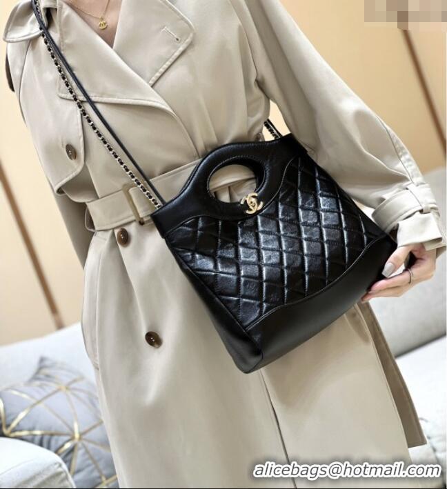 Unique Discount Chanel 31 Small Shopping Bag in Waxy Lambskin AS4853 Black 2025 Top Quality