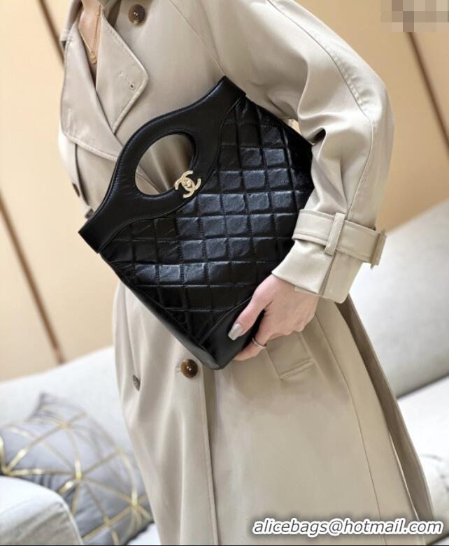 Unique Discount Chanel 31 Small Shopping Bag in Waxy Lambskin AS4853 Black 2025 Top Quality